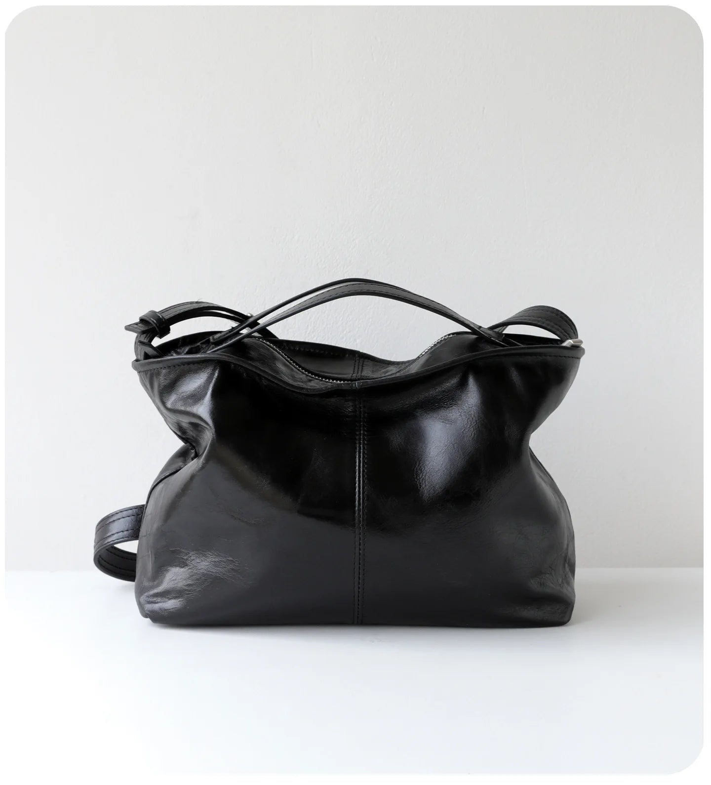 Black Leather Oversized Weekender Bag