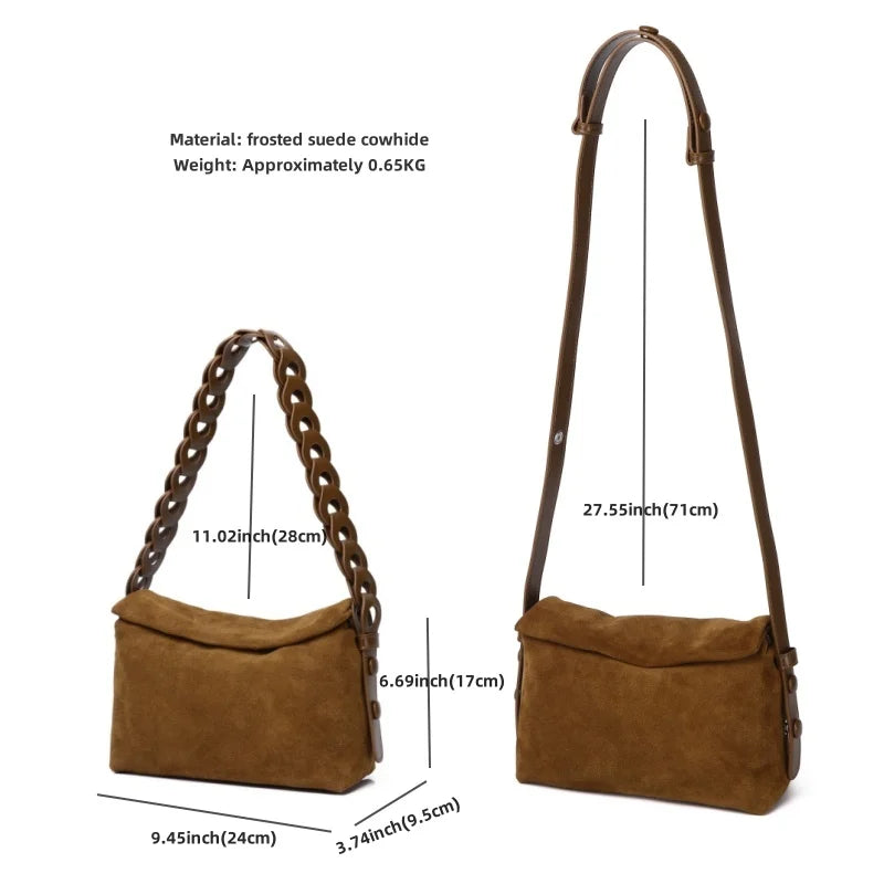 Brown Suede Flap Crossbody Bag
