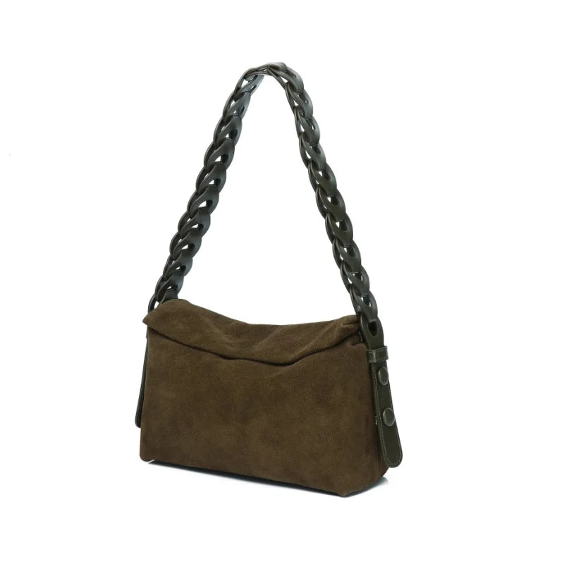 Brown Suede Flap Crossbody Bag