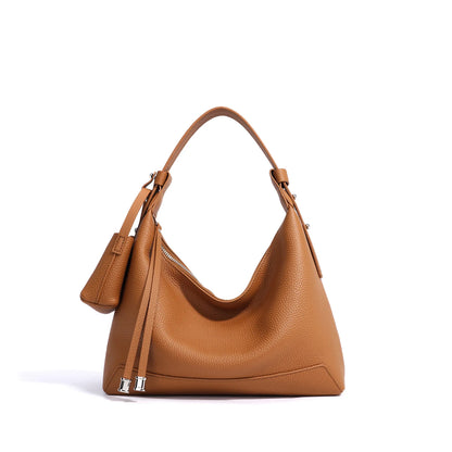 Gray Leather Crescent Hobo Bag
