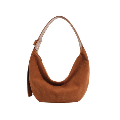Brown Suede Dumpling Shoulder Bag
