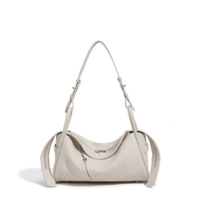 Blue Leather Drawstring Shoulder Bag