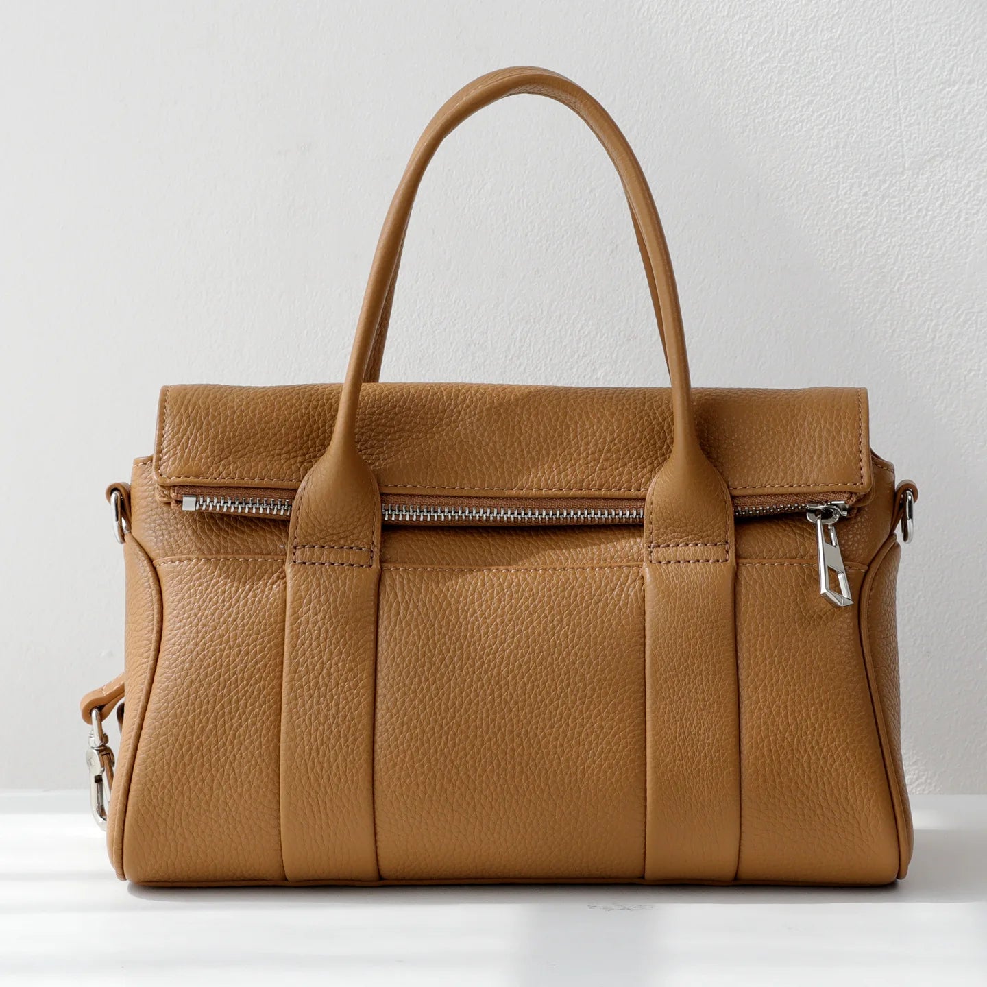Taupe Leather Belted Work Tote