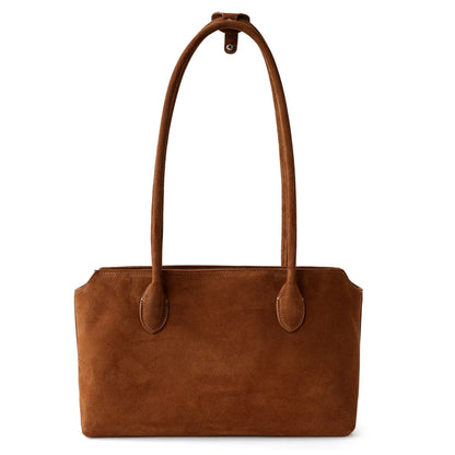 Tan Suede Rectangular Shoulder Tote