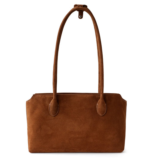 Tan Suede Rectangular Shoulder Tote