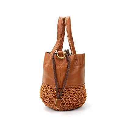 Woven Raffia Bucket Tote Bag