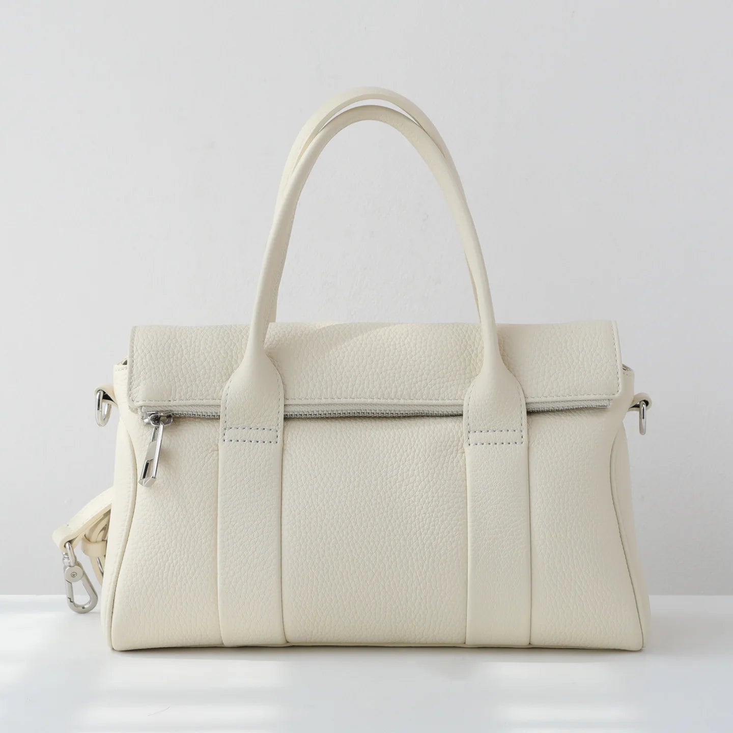 Taupe Leather Belted Work Tote