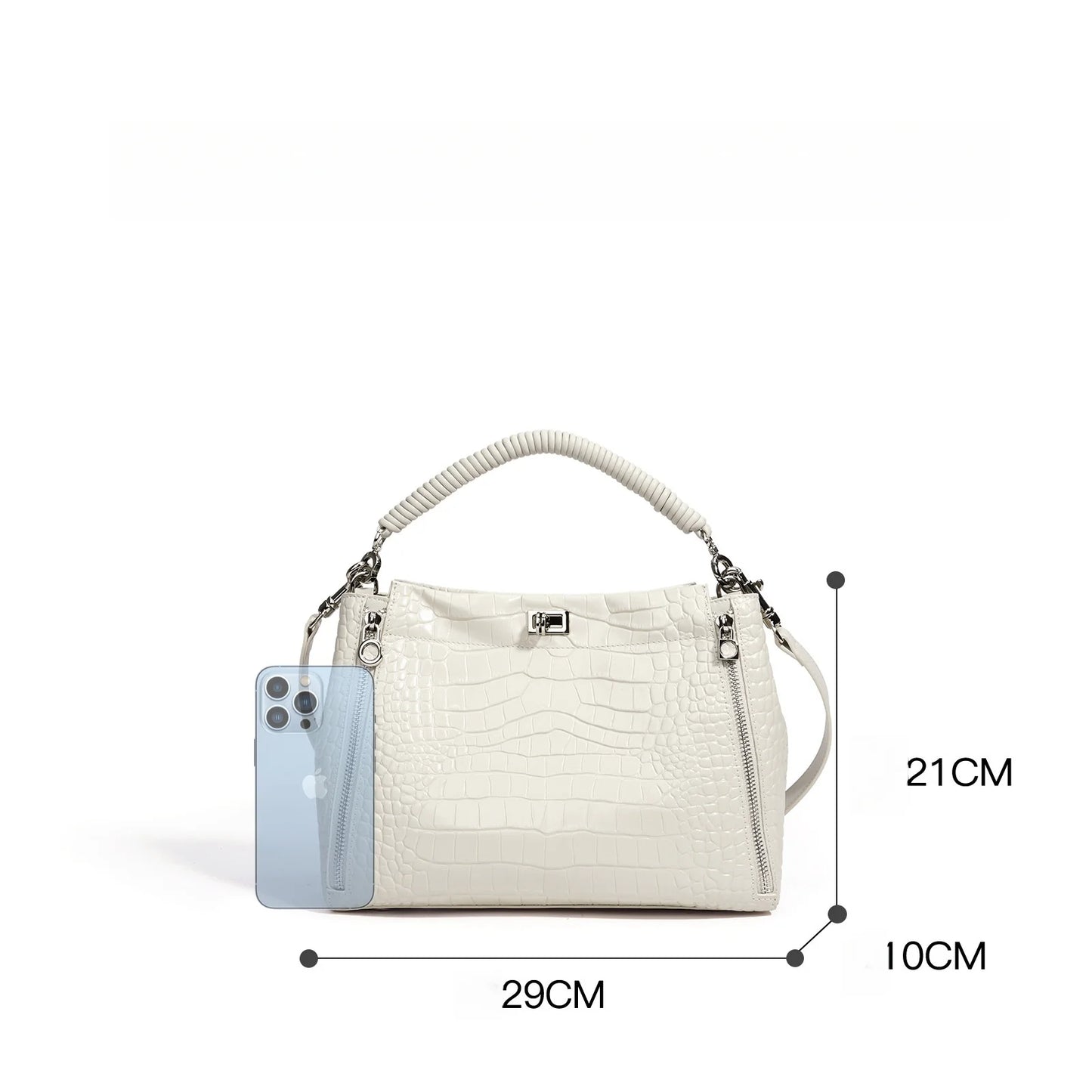 White Leather Mini Frame Satchel
