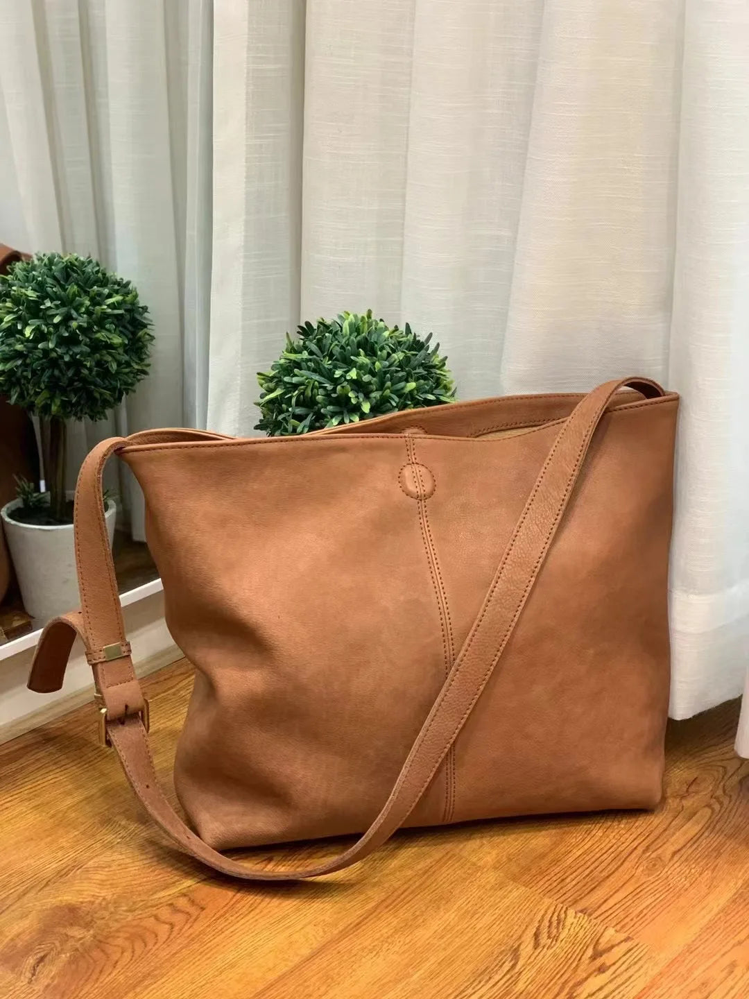 Tan Leather Slouch Shoulder Bag