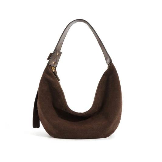 Brown Suede Dumpling Shoulder Bag