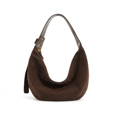 Brown Suede Dumpling Shoulder Bag
