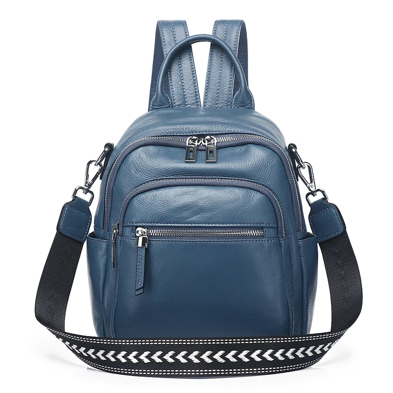 Blue Leather Convertible Backpack Bag