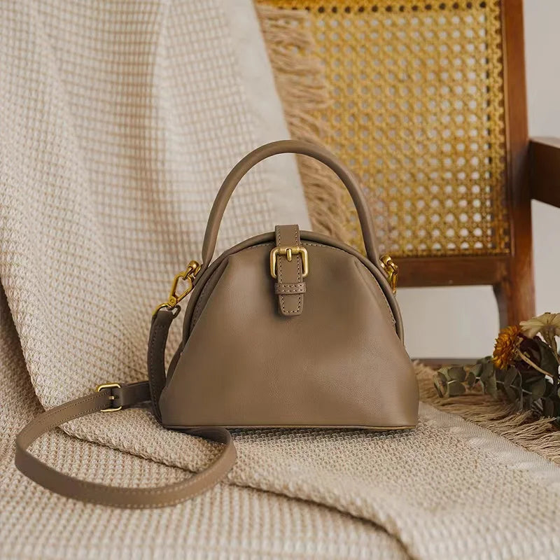 Tan Leather Dome Satchel Bag