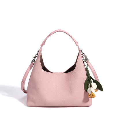 Pink Leather Charm Hobo Bag