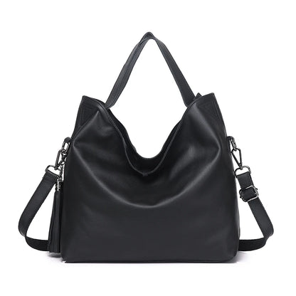 Beige Leather Soft Shoulder Tote