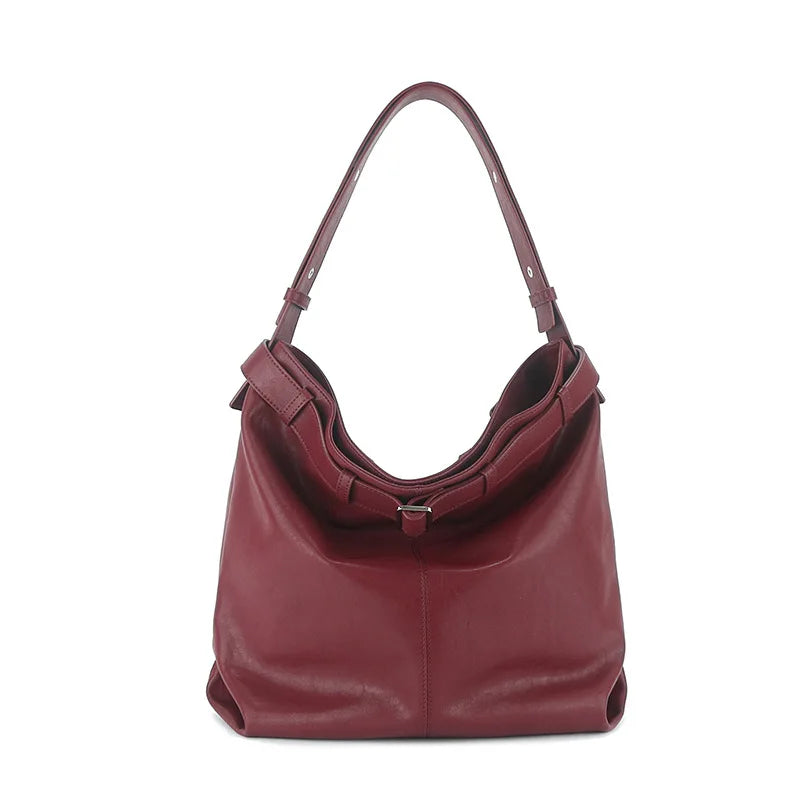 Brown Leather Drawstring Shoulder Tote