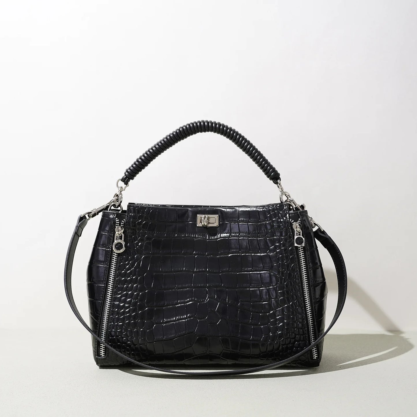 White Leather Mini Frame Satchel