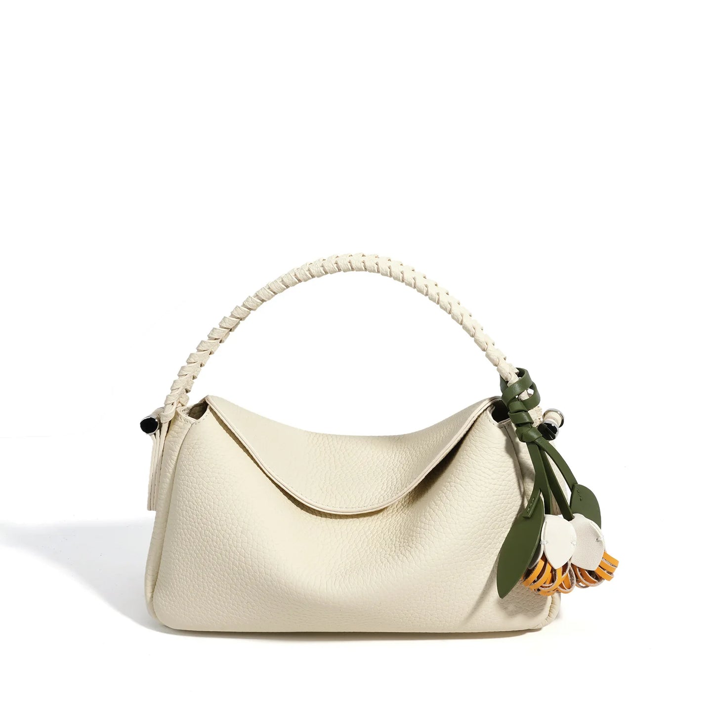 Aqua Leather Flower Charm Hobo