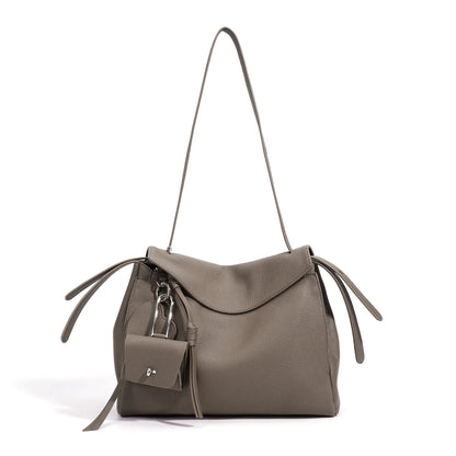 Blue Leather Drawstring Crossbody Bag
