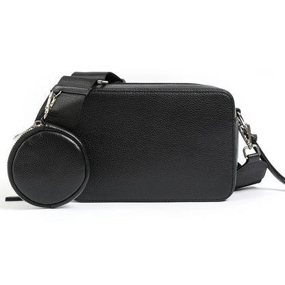 Black Leather Round Pouch Crossbody Bag