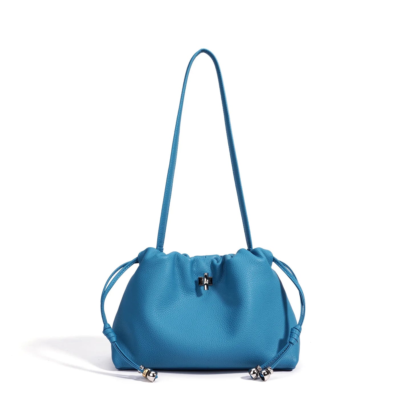 Blue Drawstring Barrel Shoulder Bag