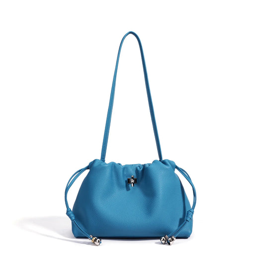 Blue Drawstring Barrel Shoulder Bag