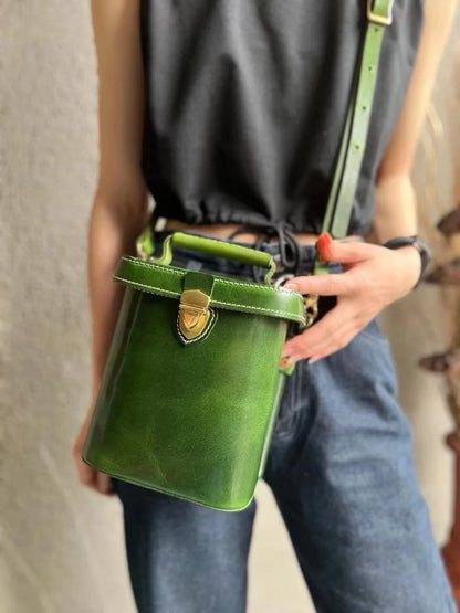 Brown Boxy Lock Crossbody Bag