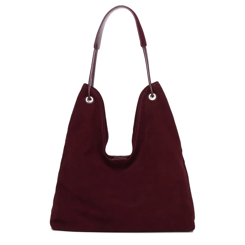 Burgundy Suede Grommet Shoulder Tote