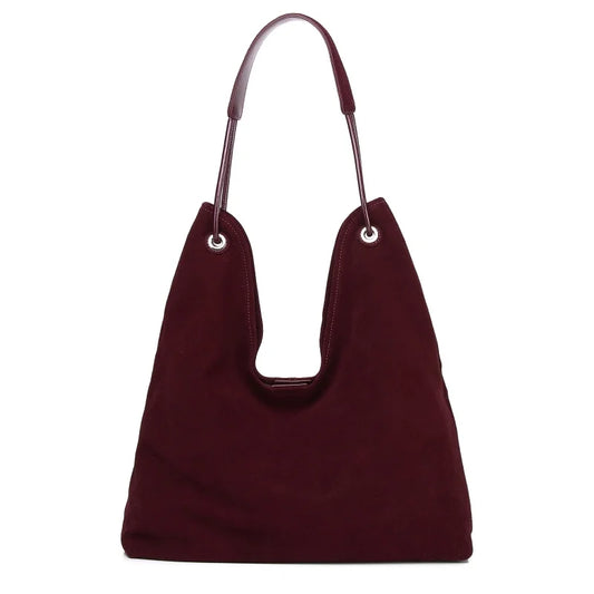 Burgundy Suede Grommet Shoulder Tote