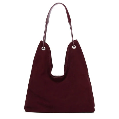 Burgundy Suede Grommet Shoulder Tote