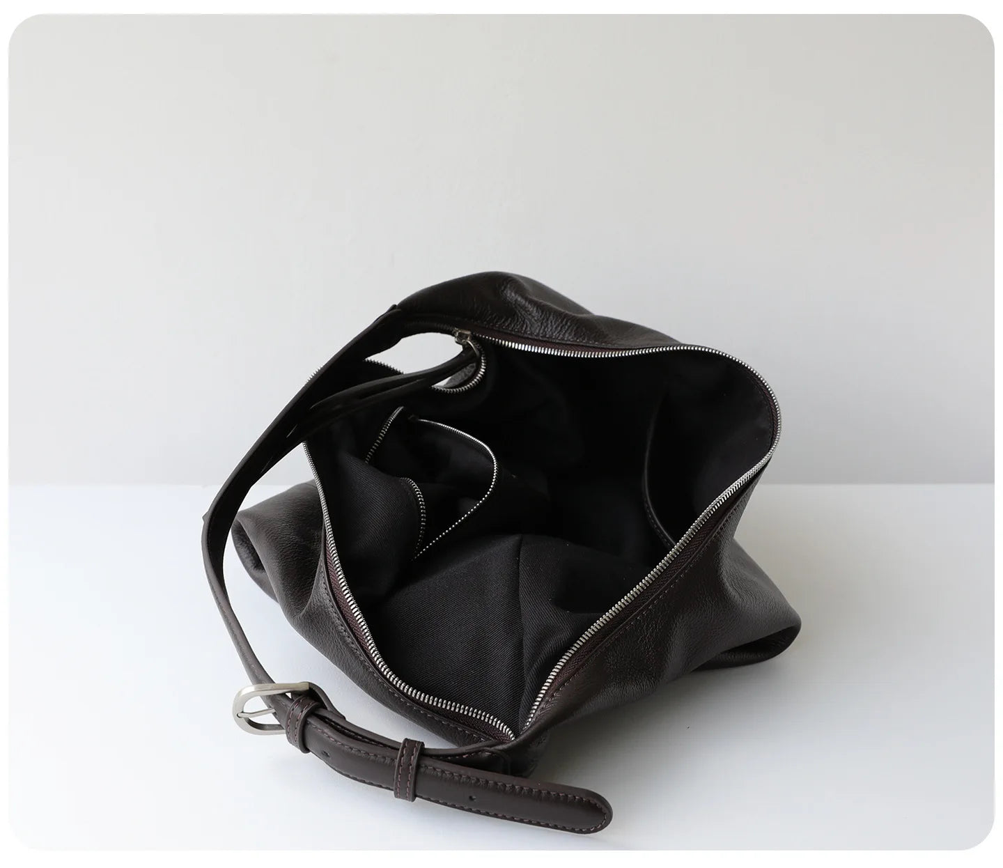 Black Leather Slouch Hobo Bag