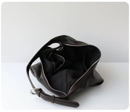 Black Leather Slouch Hobo Bag