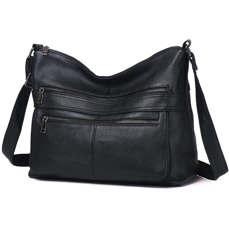 Black Leather Pocket Crossbody Bag
