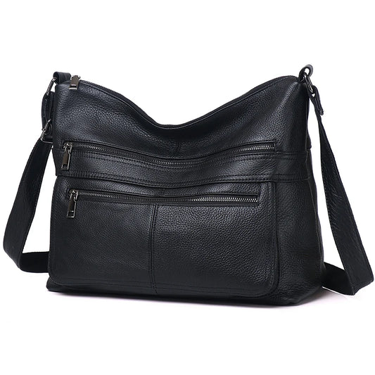 Black Leather Pocket Crossbody Bag