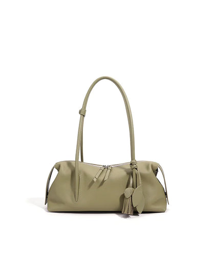 Taupe Leather Tassel Shoulder Bag