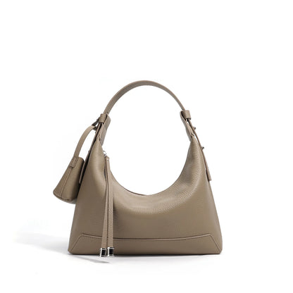 Gray Leather Crescent Hobo Bag