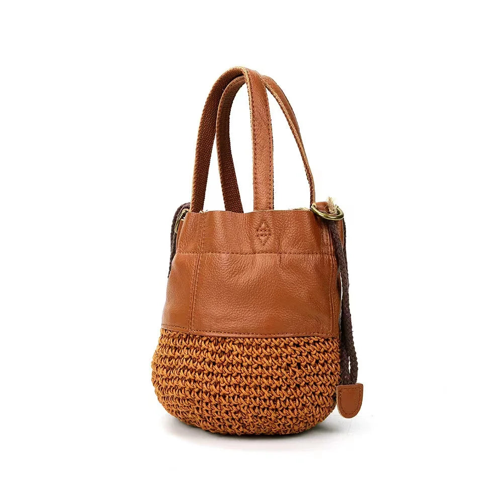 Woven Raffia Bucket Tote Bag