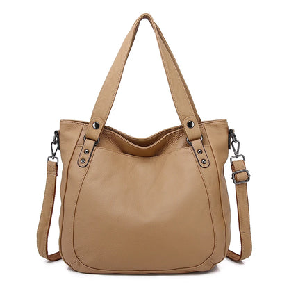 Tan Leather Pocket Hobo Tote