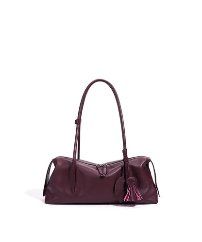 Taupe Leather Tassel Shoulder Bag