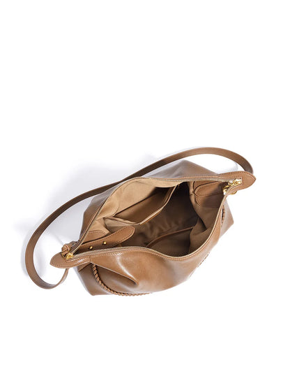 Tan Leather Braided Shoulder Bag