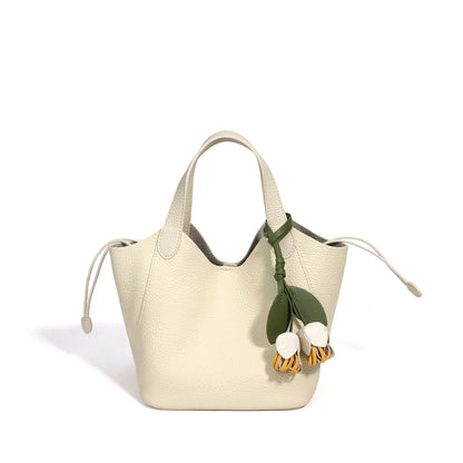 Tan Leather Charm Bucket Tote