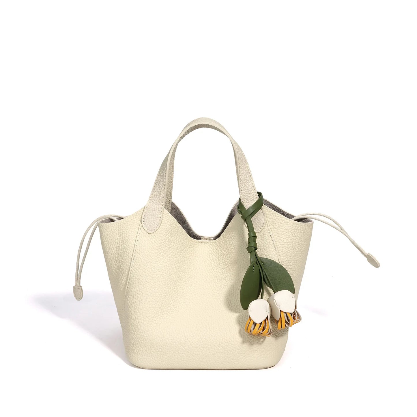 Tan Leather Charm Bucket Tote