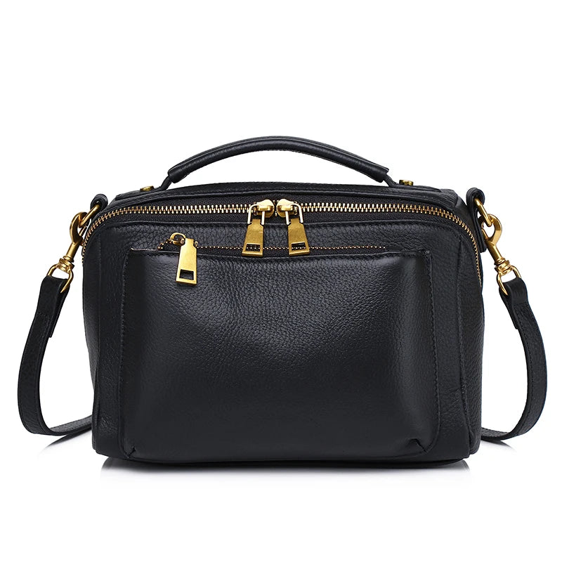 Taupe Leather Camera Crossbody Bag