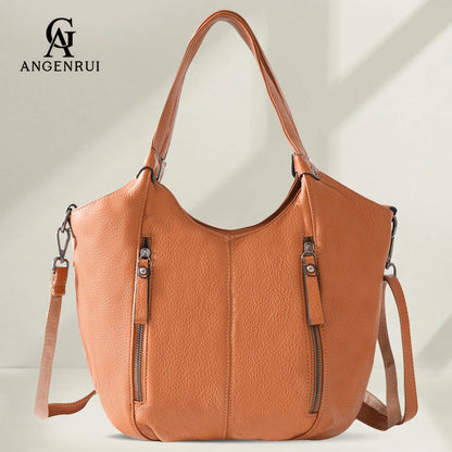 Black Leather Multi Pocket Tote