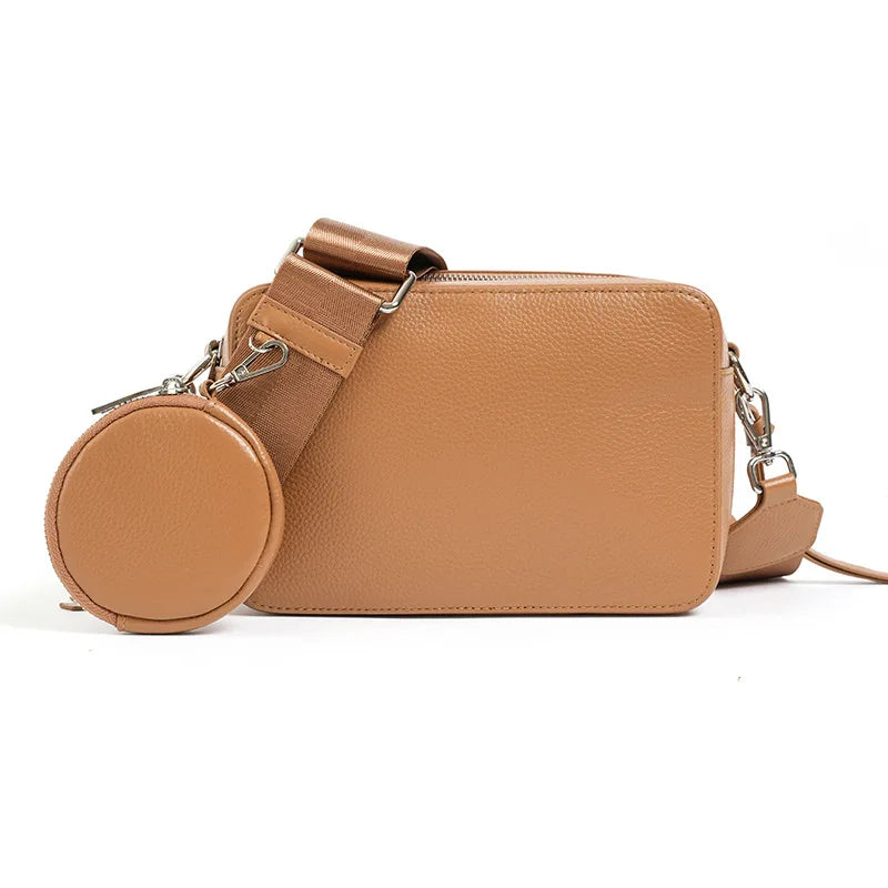 Black Leather Round Pouch Crossbody Bag