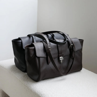 White Leather Belted Tote Bag