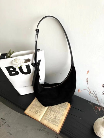 Brown Suede Dumpling Shoulder Bag
