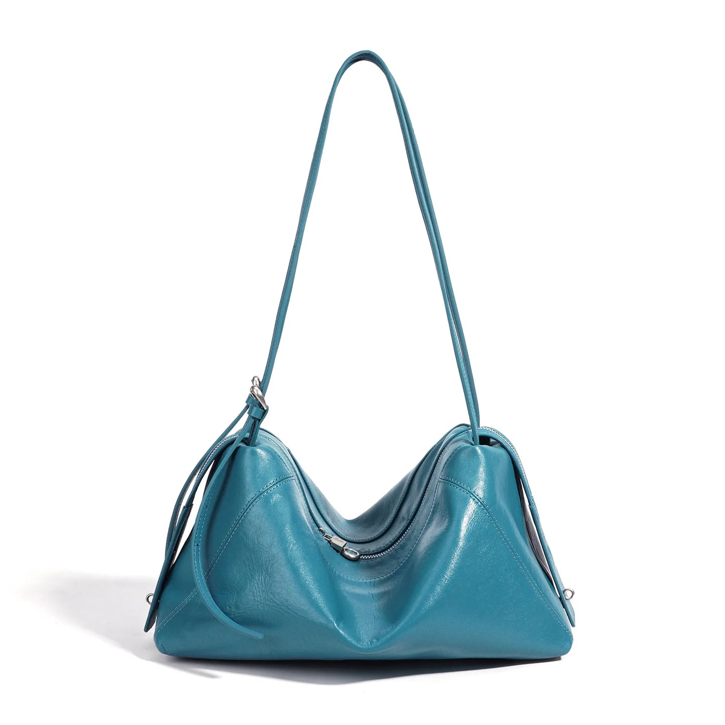 Teal Glossy Dumpling Shoulder Bag