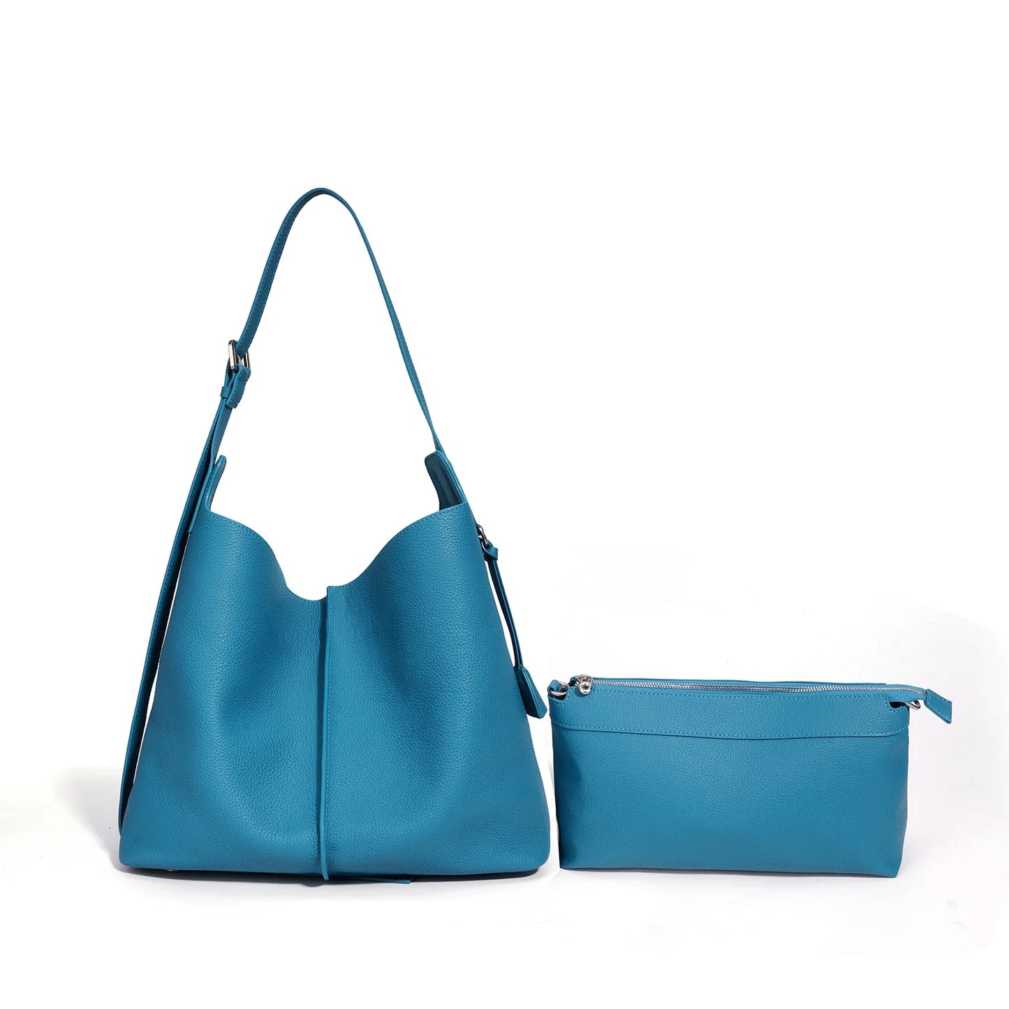 Teal Leather Foldover Hobo Bag