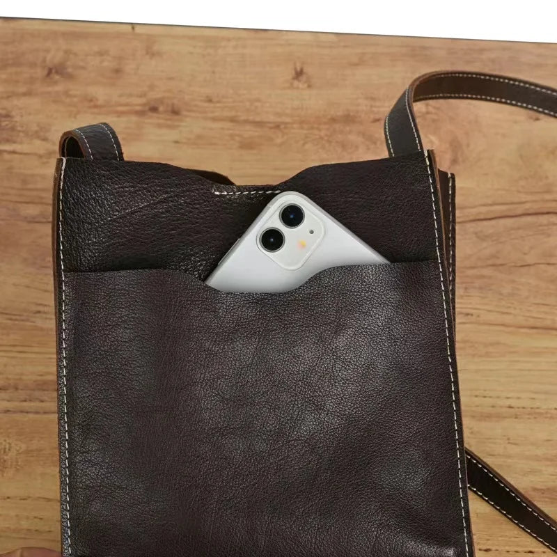 Brown Leather Slim Crossbody Bag